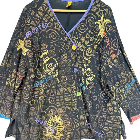Staley Gretzinger VTG Egyptian Print Art Jacket Black Gold Tencel S/M - Picture 4 of 7